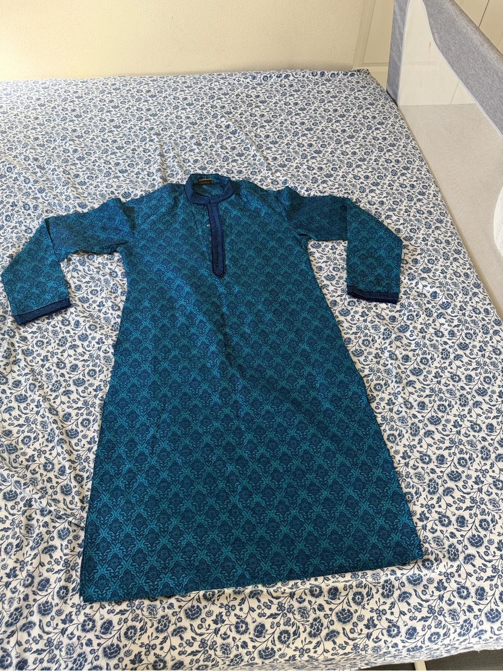Teal Printed Long Sleeve Kurta for men
